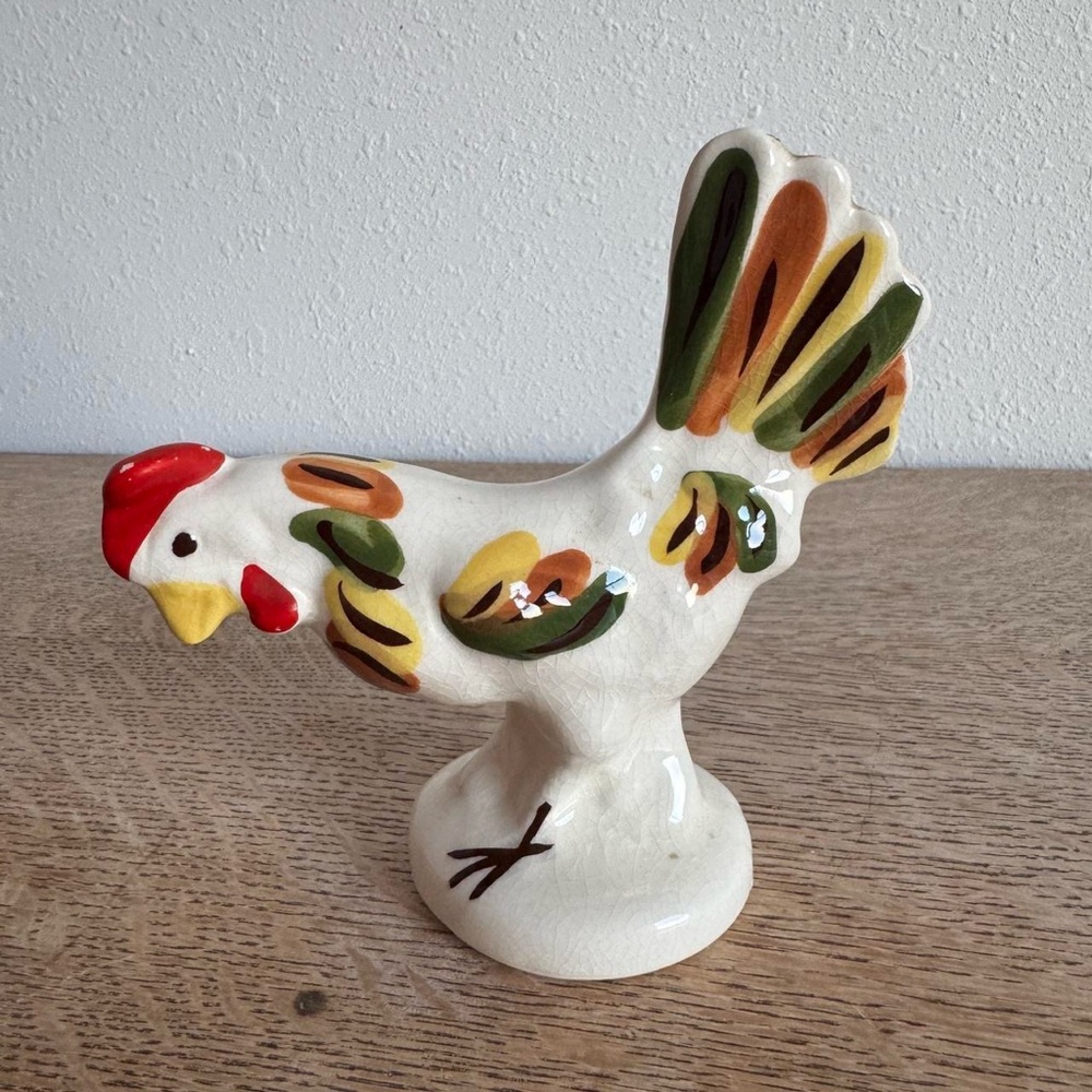 Colorful Vintage Hand Painted Rooster Figurine
